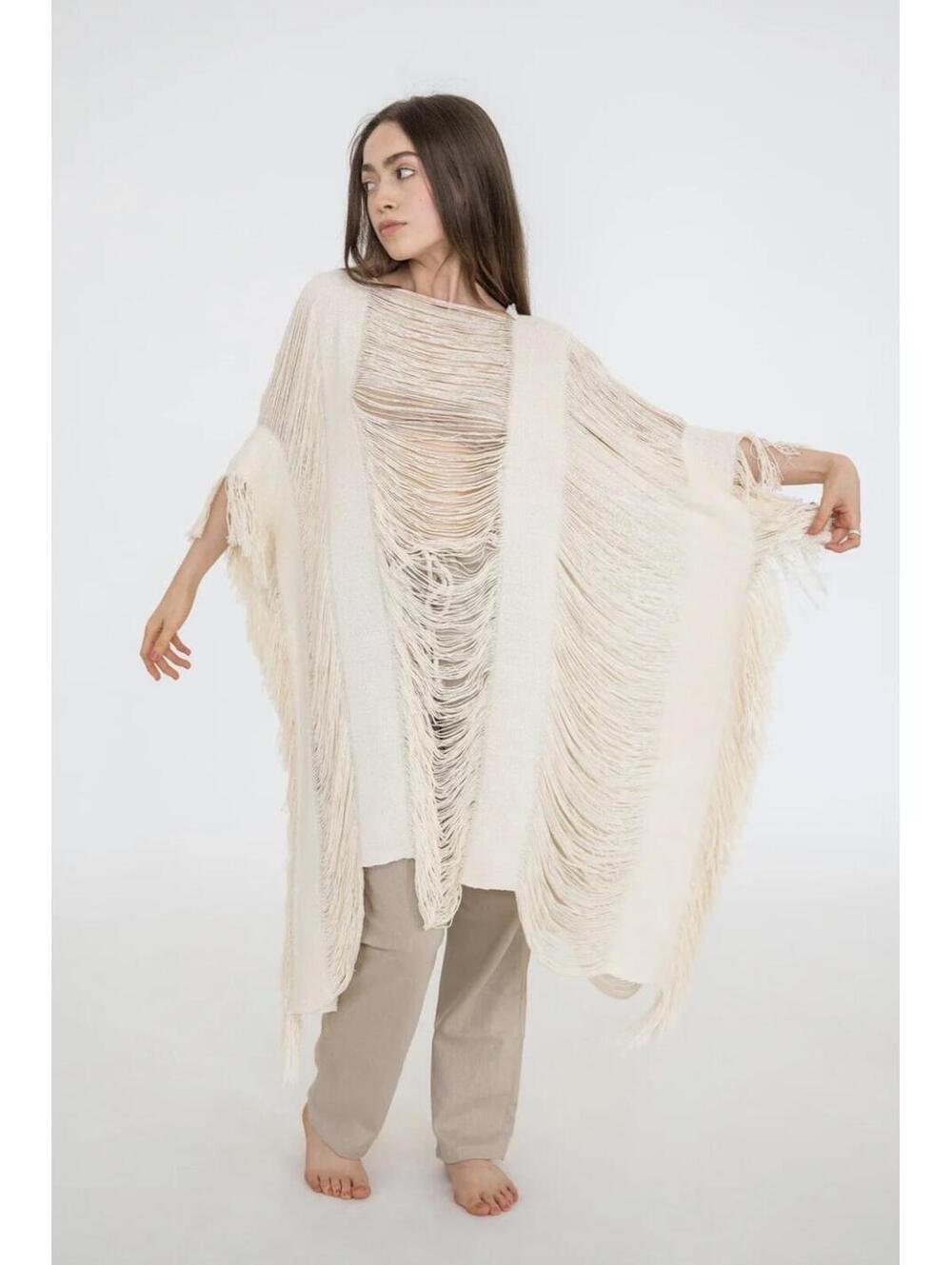 Boho Sheer Crochet Fringe Cover Up Cream Festival One Size